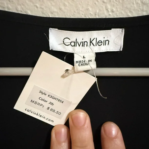 Calvin Klein Black Zip Shoulder Long Sleeve Top Size L - Picture 3 of 6